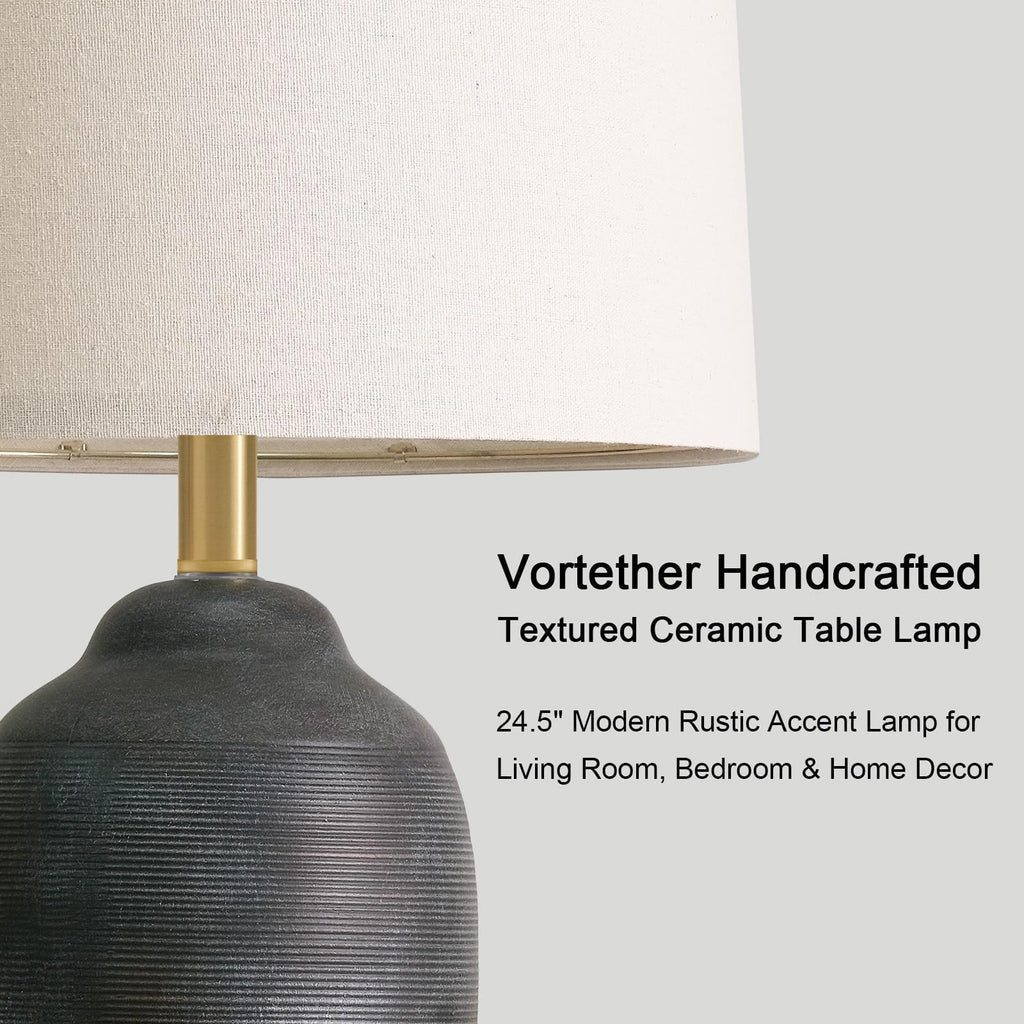 24.5" Vintage Ceramic Table Lamp Black Single