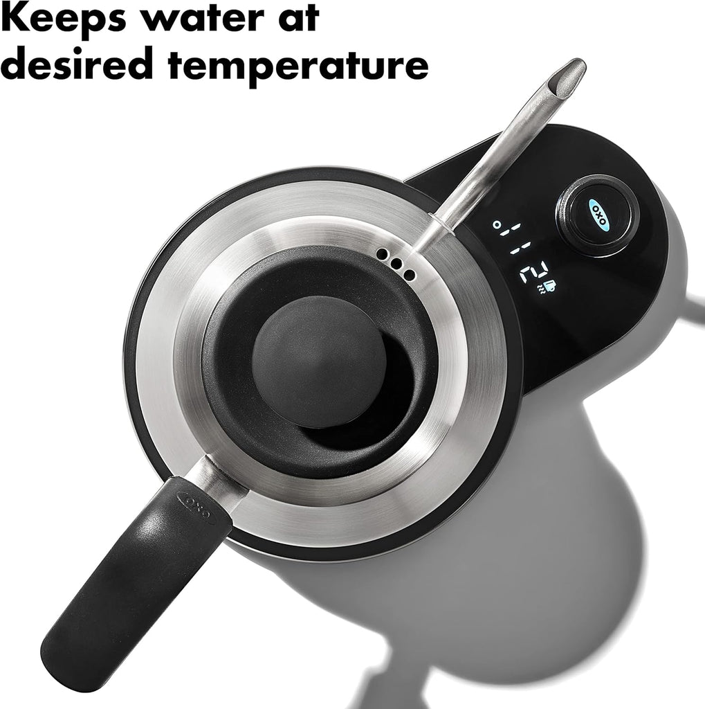 Brew Pour Over Gooseneck Electric Kettle - Stainless Steel | Adjustable Temperature Control, Built-In Timer, Cord
