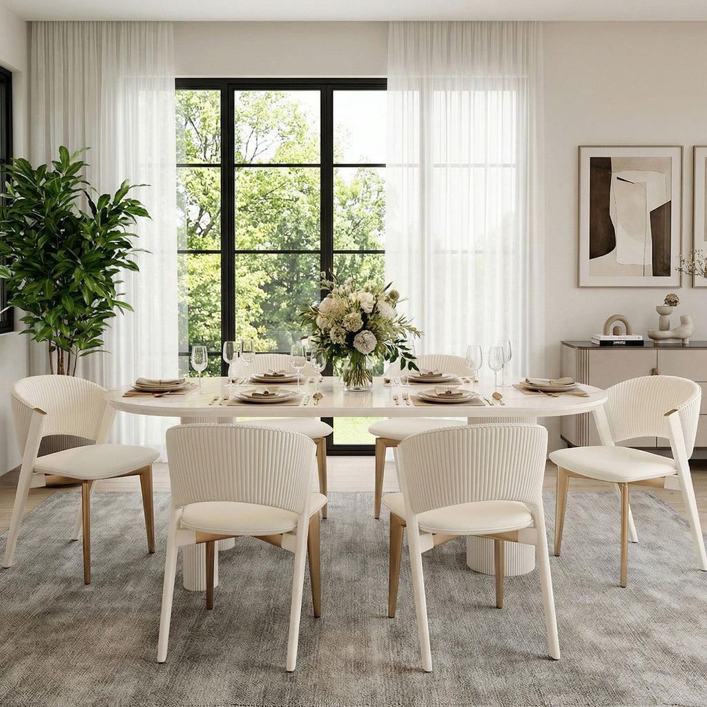 71'' Oval Dining Table for 6-8 People, Scandinavian Wood Dinner Kitchen Table with Sintered Stone Tabletop and Round