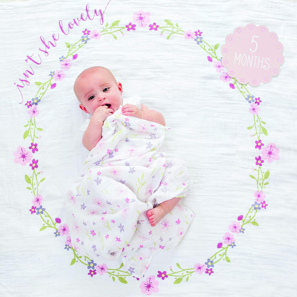Baby's First Year Milestone Blanket and Card Set | 40in x 40in (Isn't She Lovely)