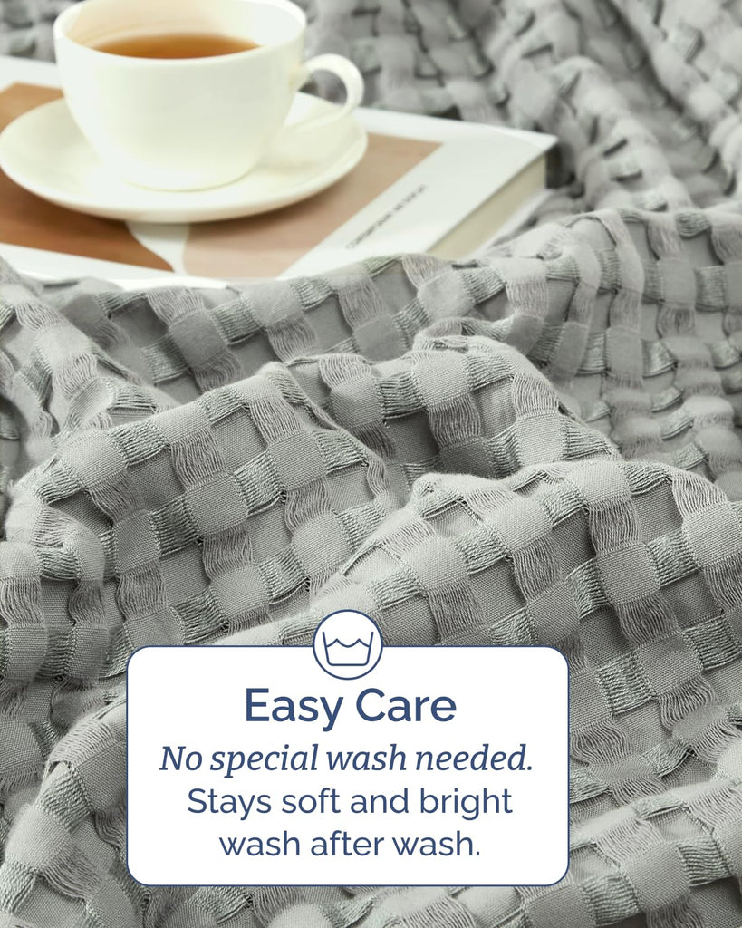 Cotton Blanket Waffle Weave & Lightweight - Throw Size, 50x60, Grey
