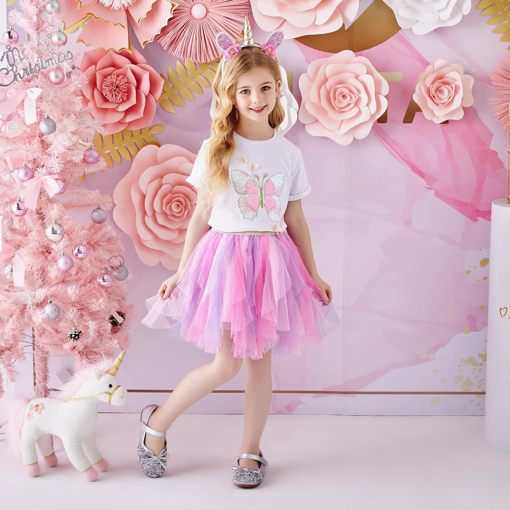 Girls Rainbow Flower Tulle Skirt Toddler Tutu Girls Clothes