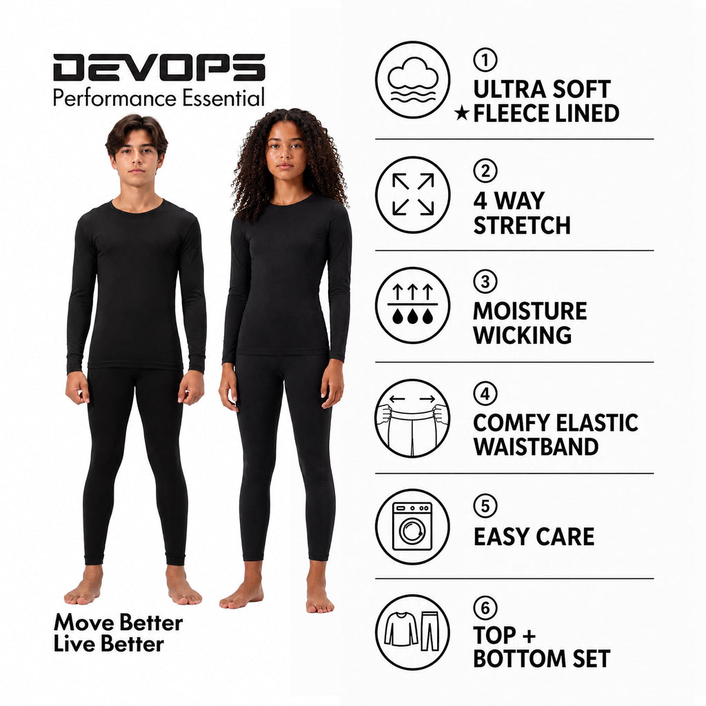 Kids Thermal Underwear Set Long Johns for Boys and Girls Black
