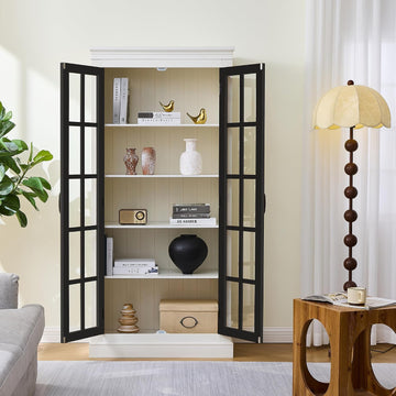 71.2" Tall Display Cabinet with Glass Doors,Rustic Style China Cabinet,Curio Cabinet for Collectibles Figures