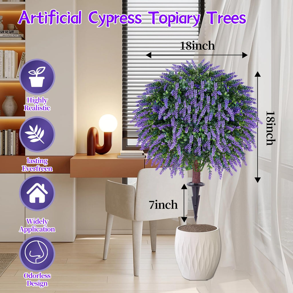 24" Artificial Lavender Topiary Ball Tree 2-Pack, UV Resistant Outdoor