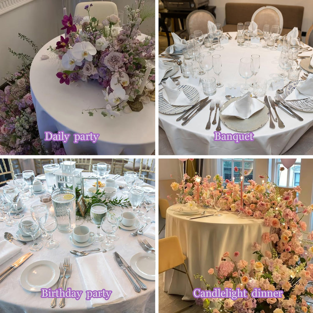 90 Inch Round Tablecloth White Polyester Fabric Table Covers 6 Packs