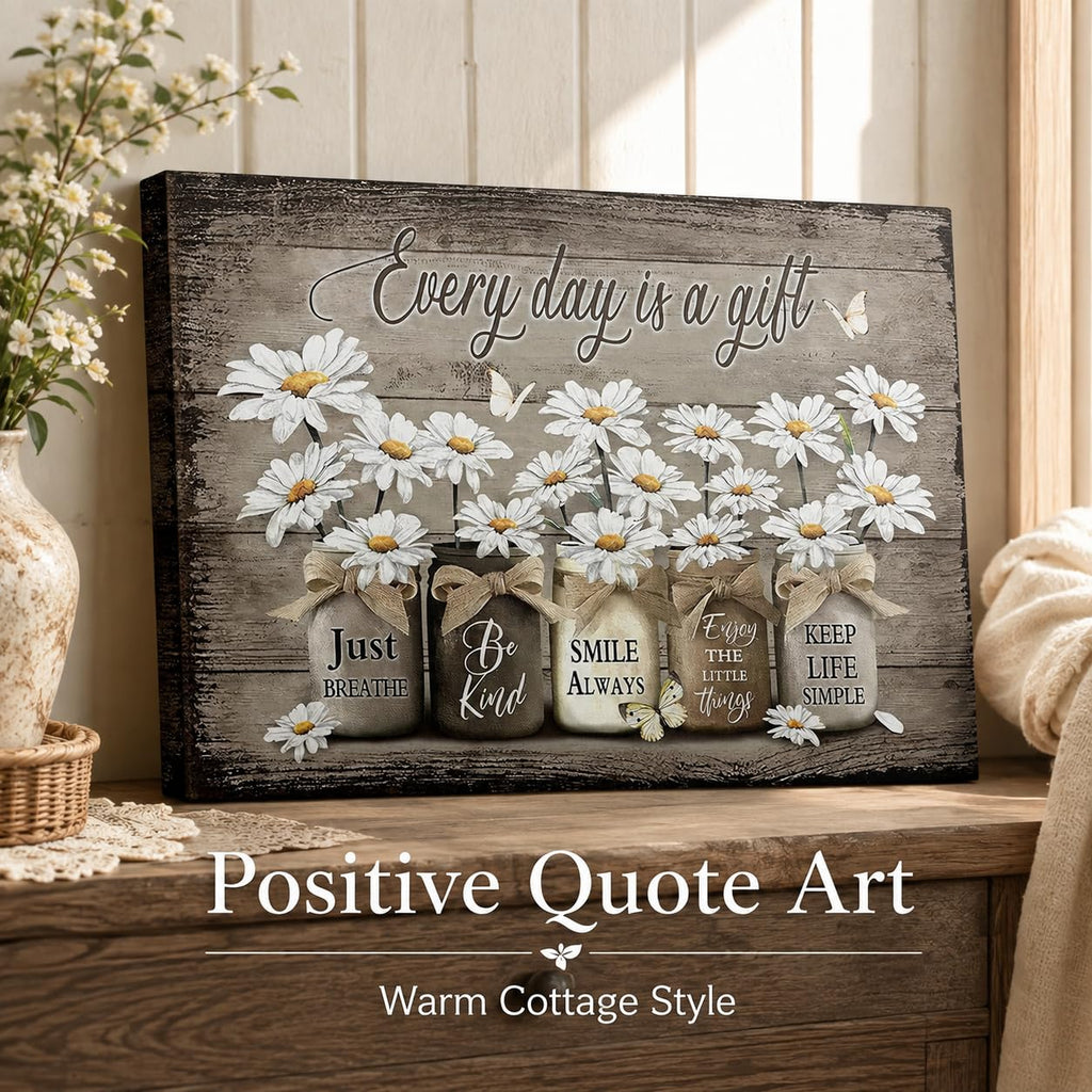 Farmhouse Rustic White Daisy And Butterfly Canvas Wall Art 24inx36in