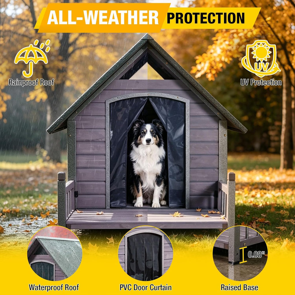 49.41" Large Dog House Outdoor with Porch for Small to Large Dogs, Grey