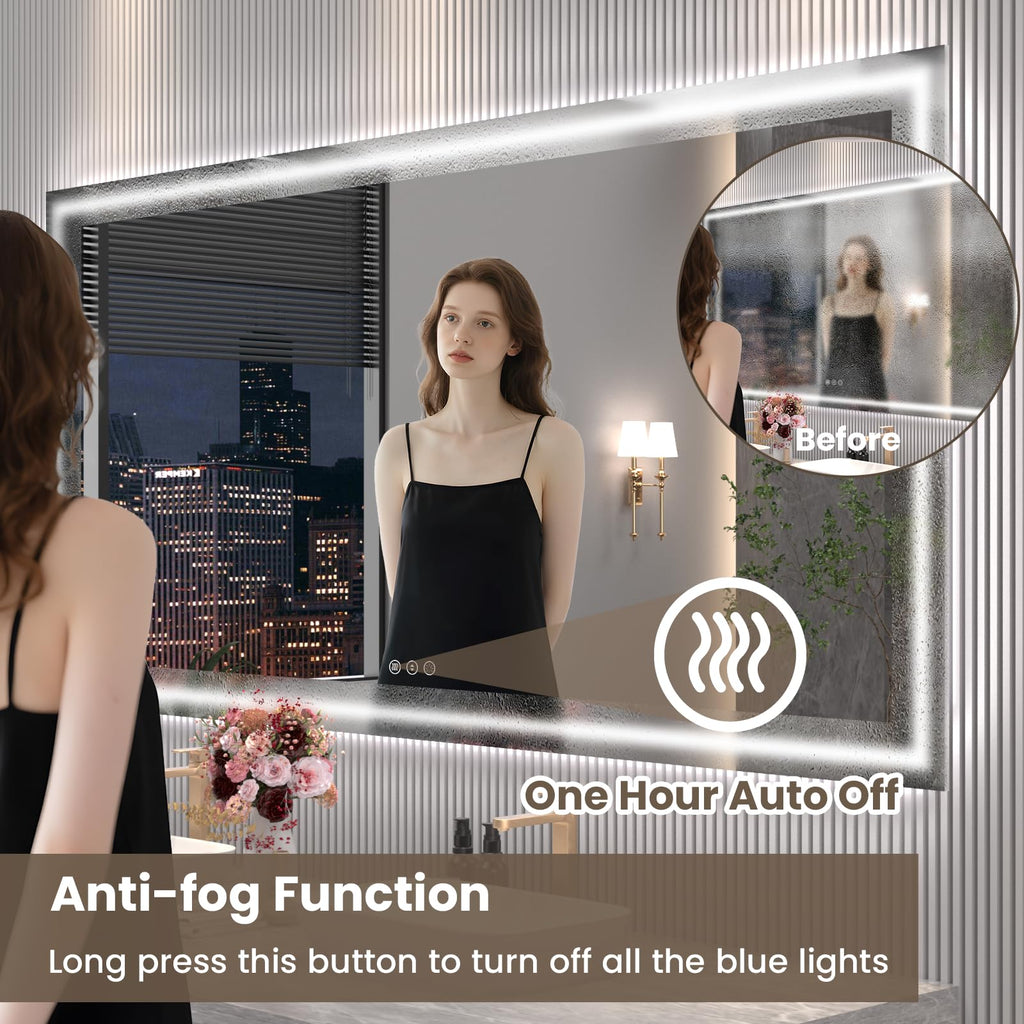 88 x 38 in LED Bathroom Mirror, Front and Backlit, Anti-Fog