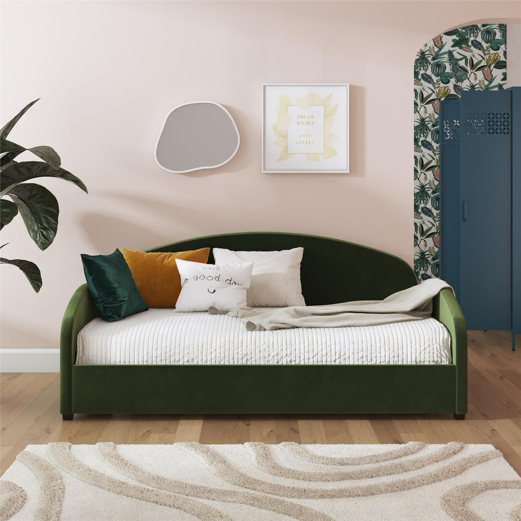 Moon Upholstered Daybed Frame, Twin, Olive Green Velvet