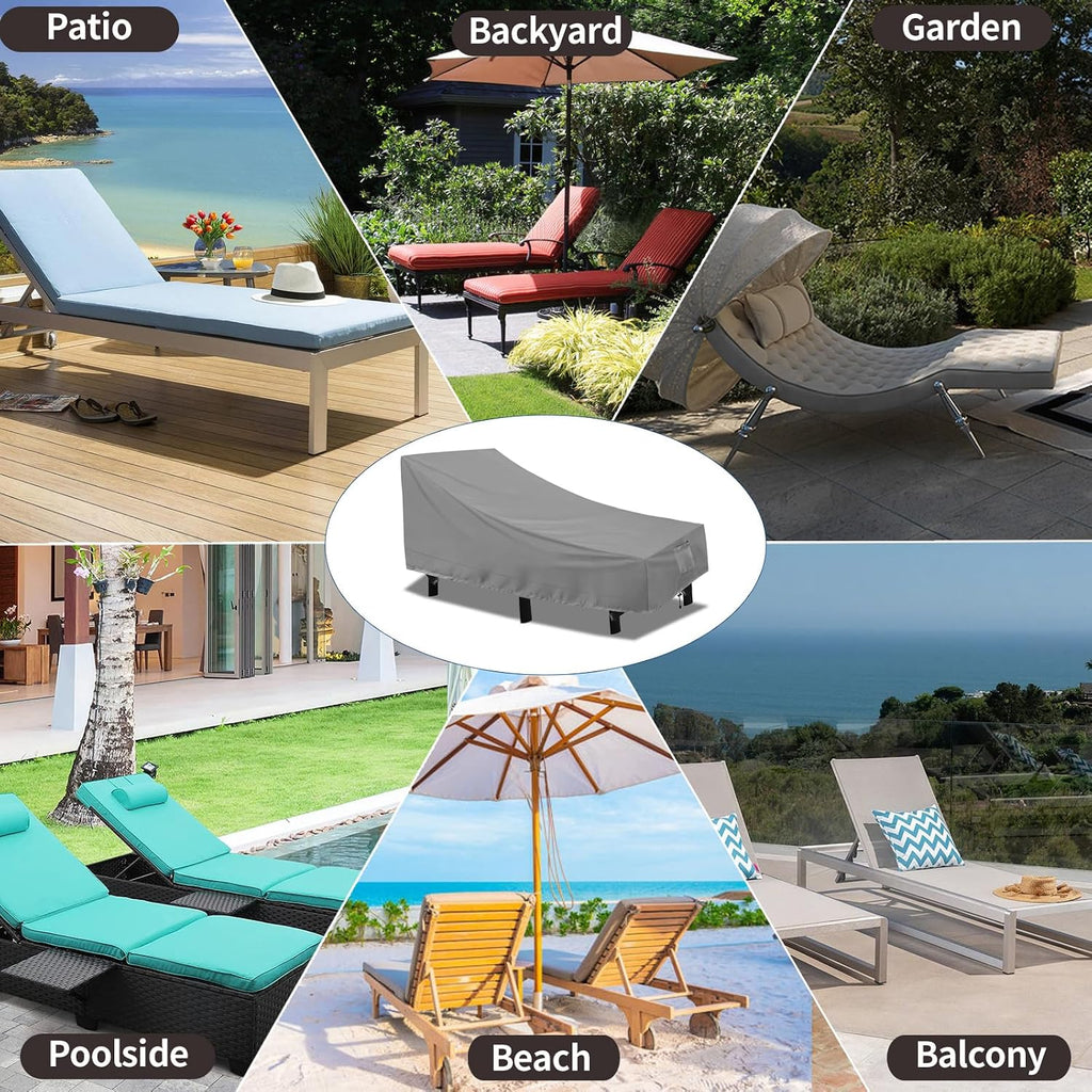 Patio Chaise Lounge Cover Outdoor Lounge Chair Covers Waterproof | Heavy Duty Lawn Pool Furniture Covers, UV