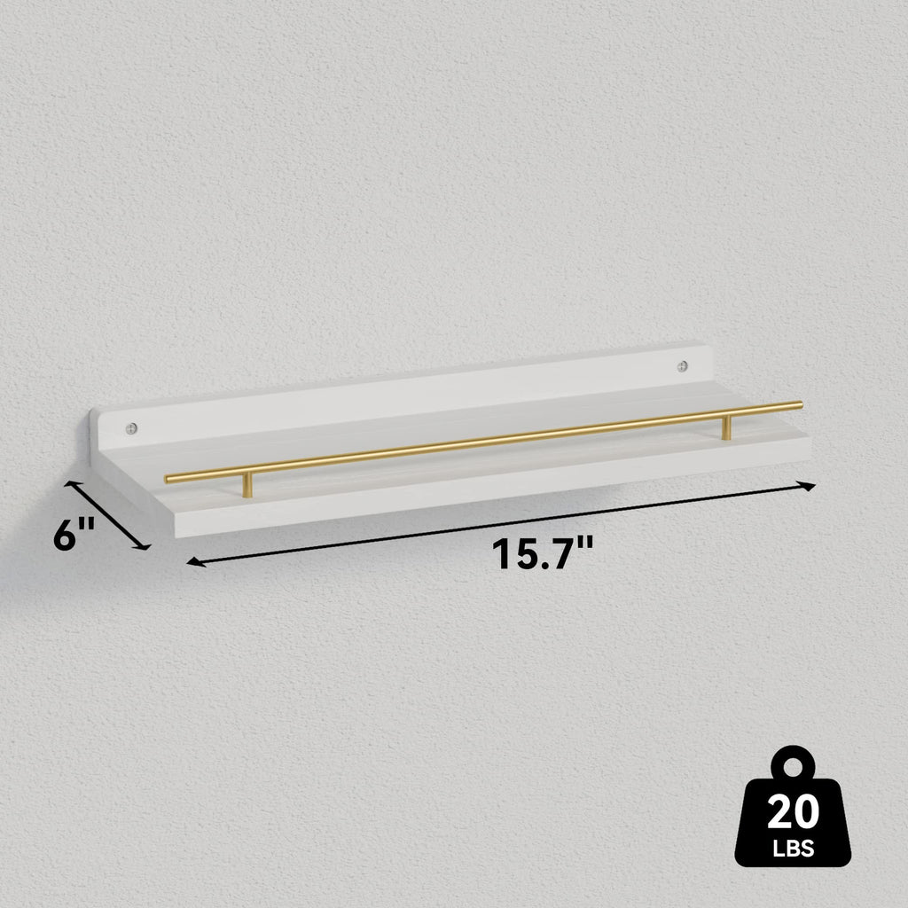 Floating Shelves for Wall Decor Set of 3, White and Gold