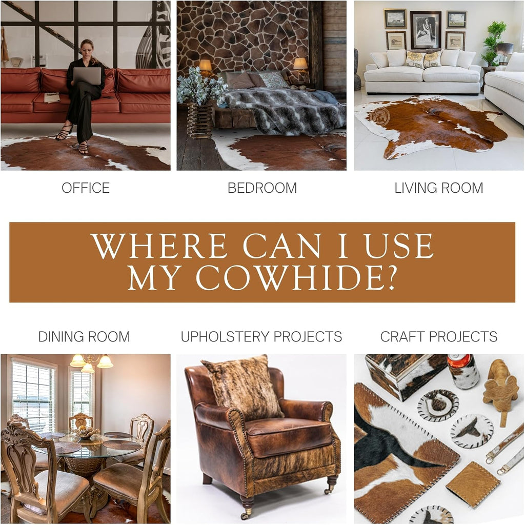 Genuine Cowhide Rug, Brindle Tricolor Carpet & More - Western Look, Blanket, Wall Decor, Upholstery & Chair Use