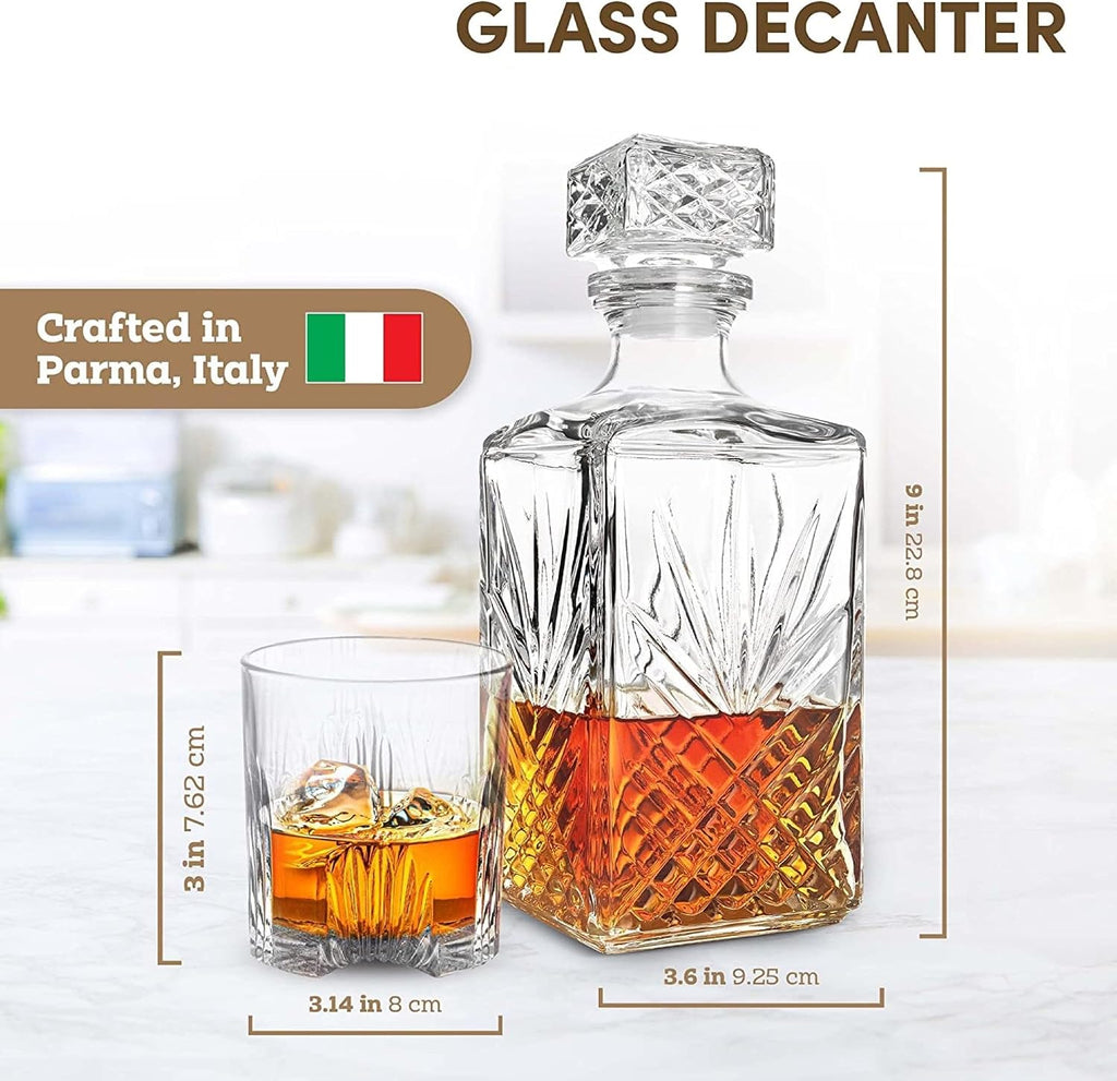 Selecta Collection Whiskey Decanter - Sophisticated 33.75oz Diamond Decanter With Starburst Detailing - For Whiskey