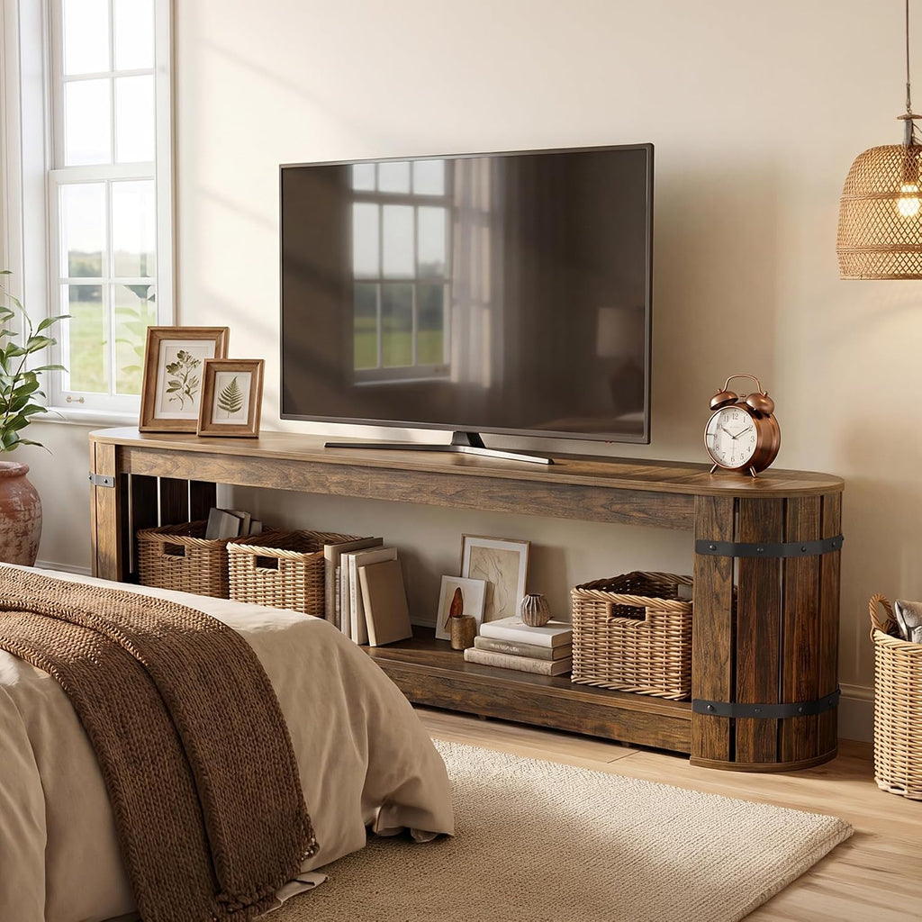 82.68 Inch TV Stand for TVs up to 90 Inch, Long TV Console Table | 2-Tier Storage Media Entertainment Center for
