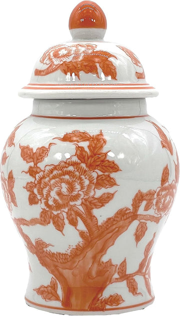 8" Ceramic Ginger Jar w/Lid - Classic Chinese Style Porcelain Jar Tea Storage Decor Decorative Centerpiece Vintage
