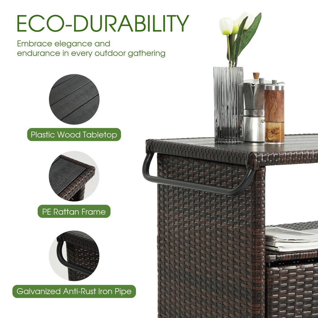 Outdoor Bar Cart with Storage Cabinet, Brown
