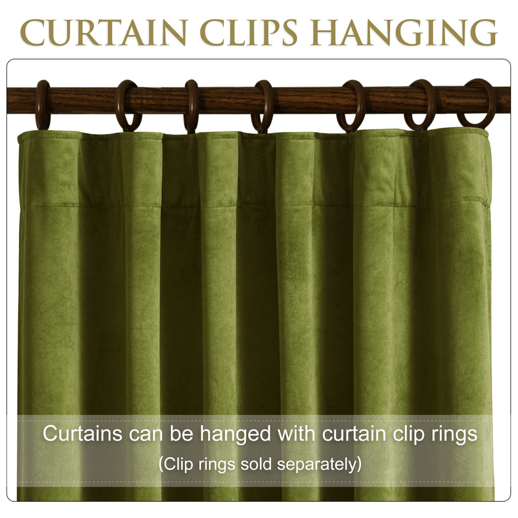 Olive Green Velvet Curtains for Farmhouse Decor, W52 x L120, 2 Pcs