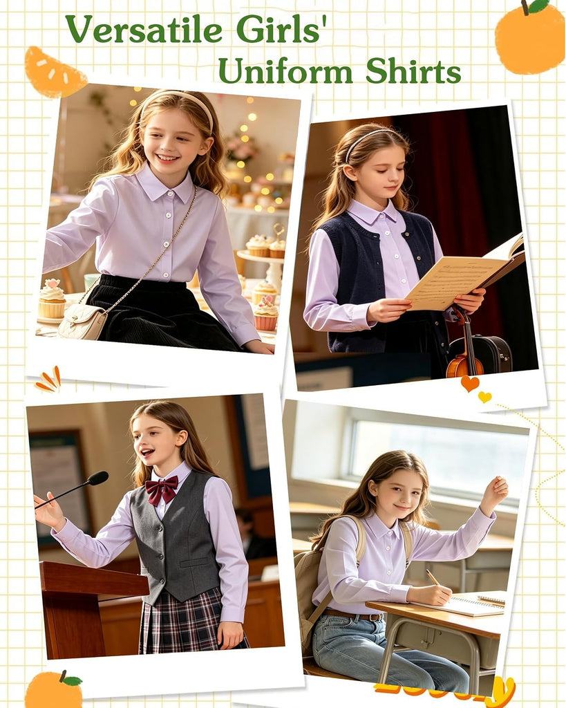 Girls Shirts Button Down Long Sleeve Girl School Uniform Blouse