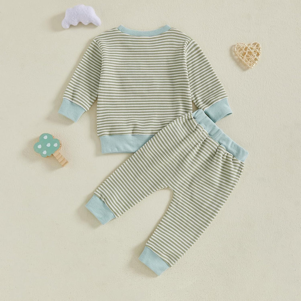 Baby Toddler Boy Girl Fall Winter Clothes Embroidery Stripe Pullover Pants Sets Infant Long Sleeve Sweatshirt Outfits