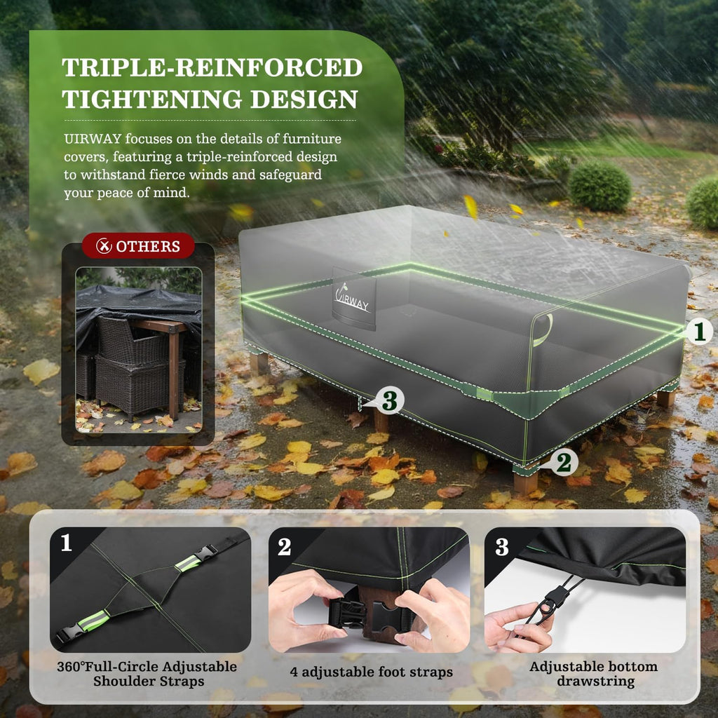 600D Rectangular Outdoor Furniture Covers-Upgraded 5 Layers Tough Oxford fabric Waterproof Patio Table Cover for