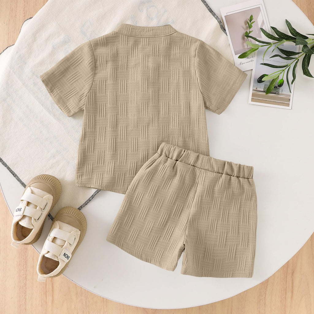 Toddler Boy Clothes Summer Henley Shirt Shorts Set 2Pcs Khaki