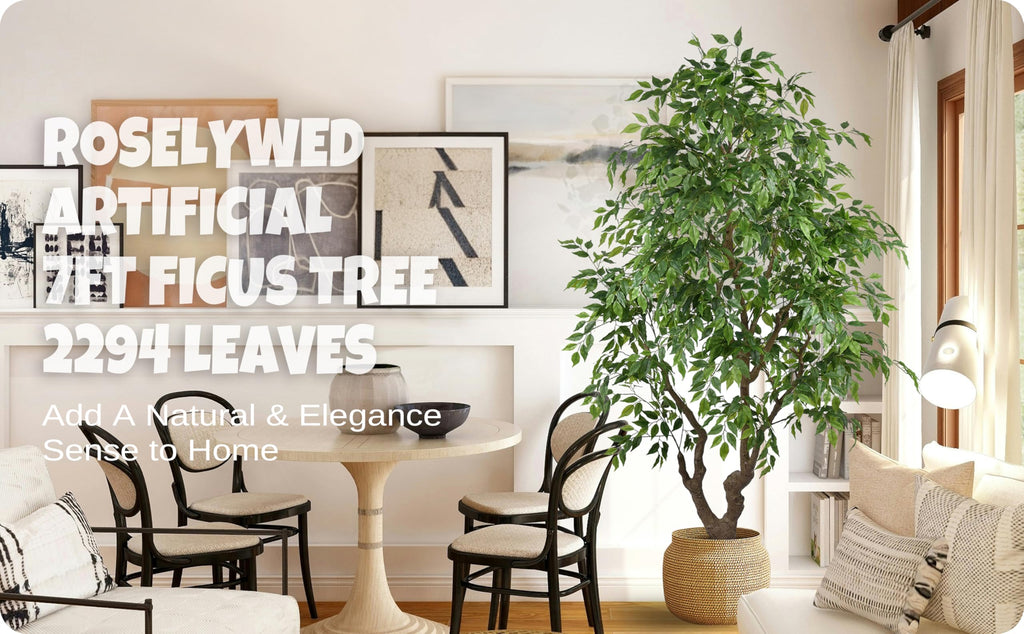 Artificial Ficus Tree 7FT with 2294 Leaves & Black Pot Deluxe