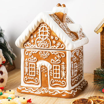 Gingerbread House Christmas Candy Jar with Lid 9.3 Inch Ceramic Christmas Cookie Jar Decorative Treats Storage