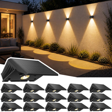 Solar Lights Outdoor Waterproof IP67, WarmWhite Solar Wall Lights Outdoor, Up and Down Fence Lights Solar Powered
