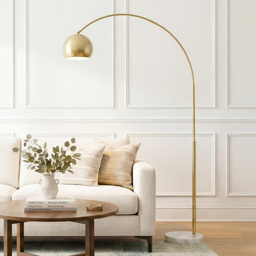 Inspired Arco Style Olivia Floor Lamp - Chic Arc Lamp with Rounded Spolight Head and Marble Base, Tall Standing Lamp with LED Light Bulb