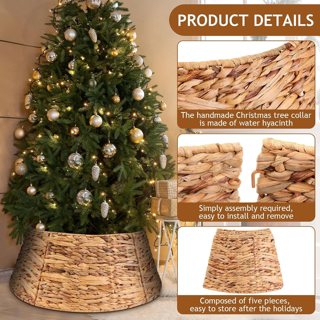26 Inch Christmas Tree Collar Basket, Large Woven Hyacinth Rustic Christmas Tree Base Cover Skirt for Holiday