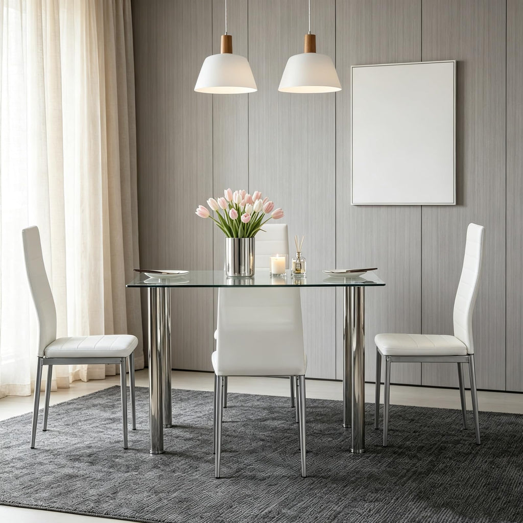 5-Piece Dining Table Set for 4, Table with 4 Chairs, White
