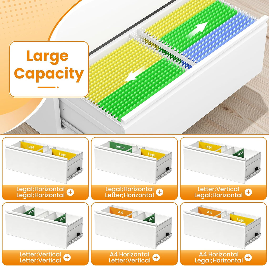 3 Drawer Lateral File Cabinet with Lock, Metal File Cabinets Furniture for Organization Hanging Legal/Letter/A4