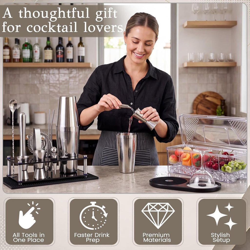 Cocktail Shaker Set Mixology Bartender Kit with Stand - Set of 18