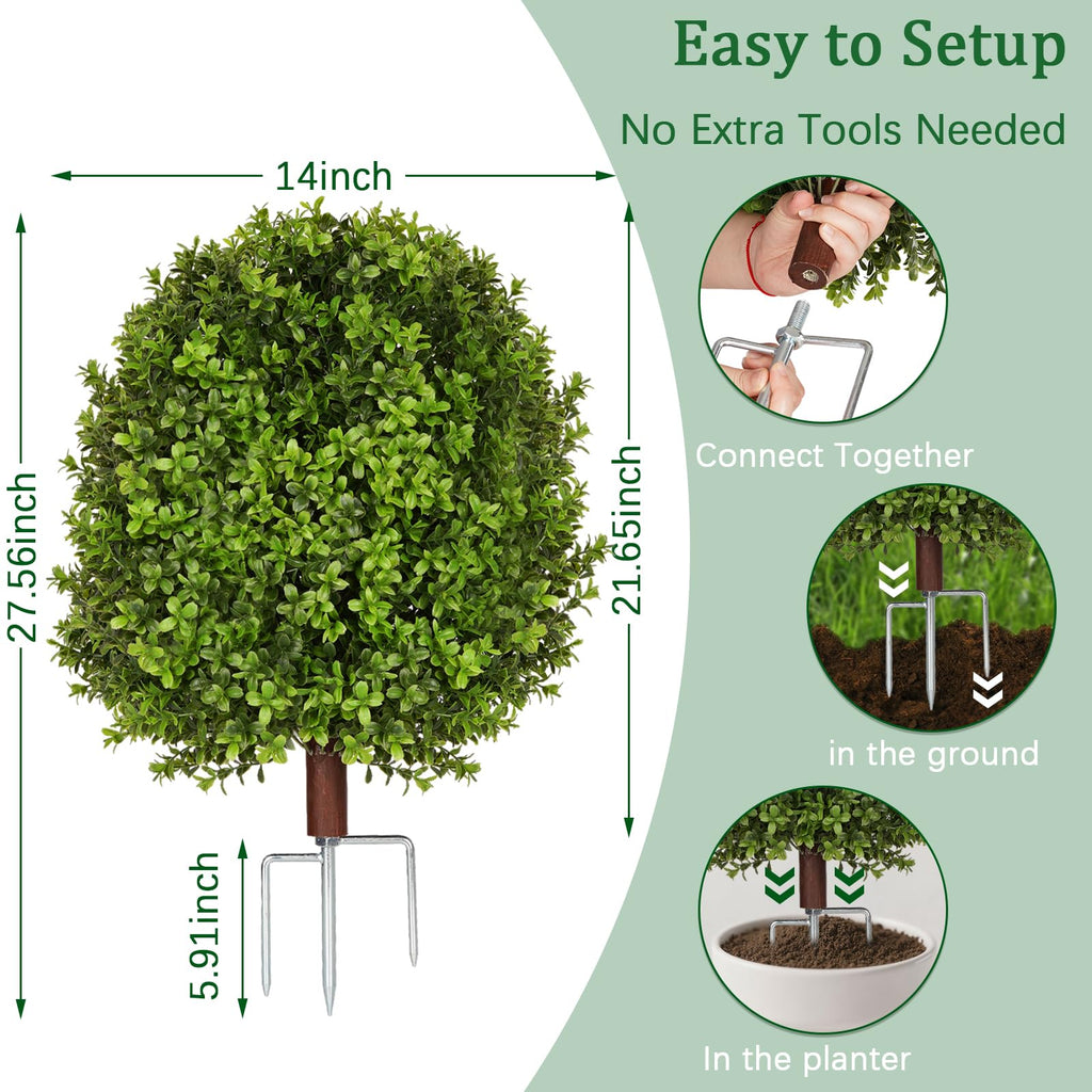 Artificial Boxwood Topiary Trees for Outdoor with LED String Lights, 2 Pack