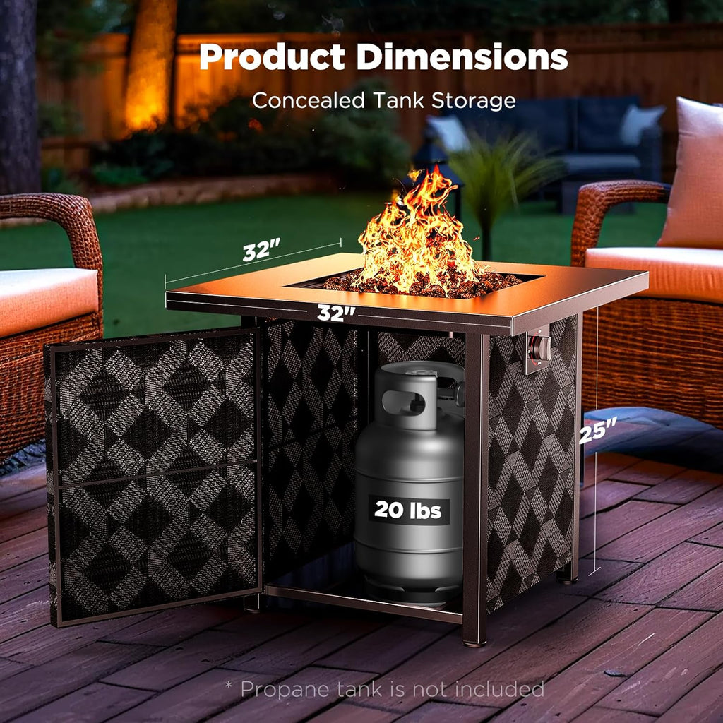 Propane Fire Pit Table, 32Inch Gas Outdoor Fire Pit Table CSA-Certified for Outside Patio with Lava Rocks