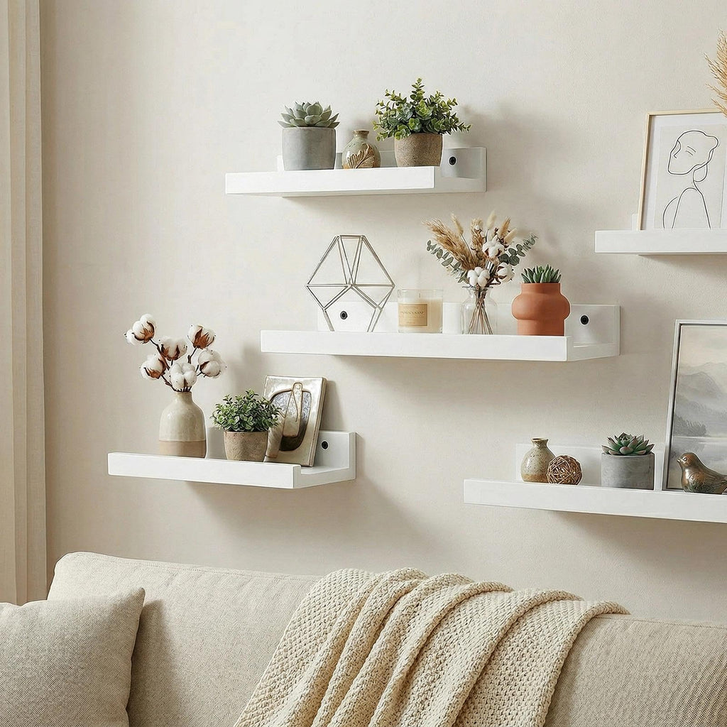 Small Floating Shelves, Natural Wooden Display Wall Shelf for Picture Ledge, Nursery Floating Shelves, White, Wall