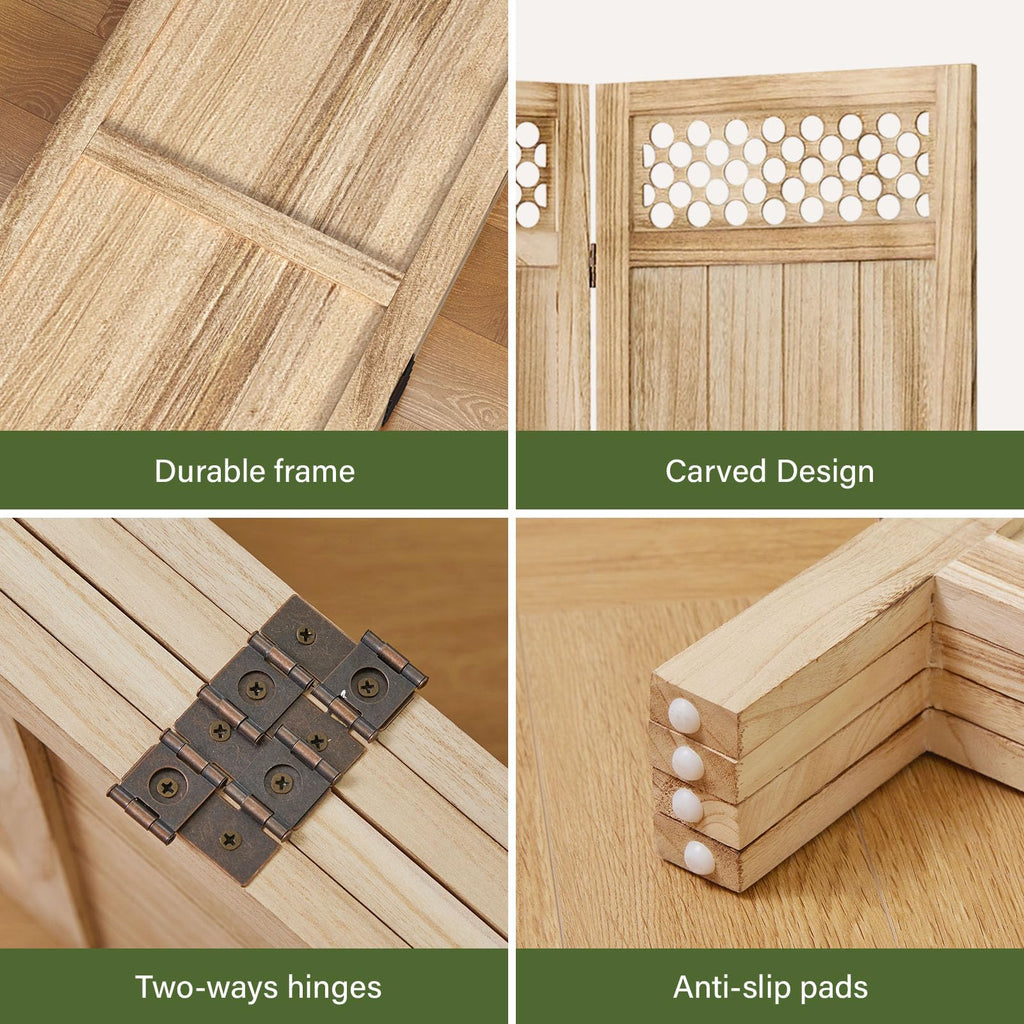 Privacy Screen Room Divider Panel - 67 Inch Tall Natural Wood Folding Partition Room Dividers, No-Assembly Required