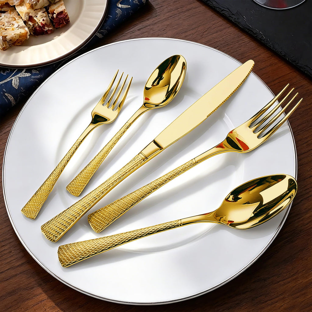 Hammered Gold Stainless Steel 20-Piece Flatware Set