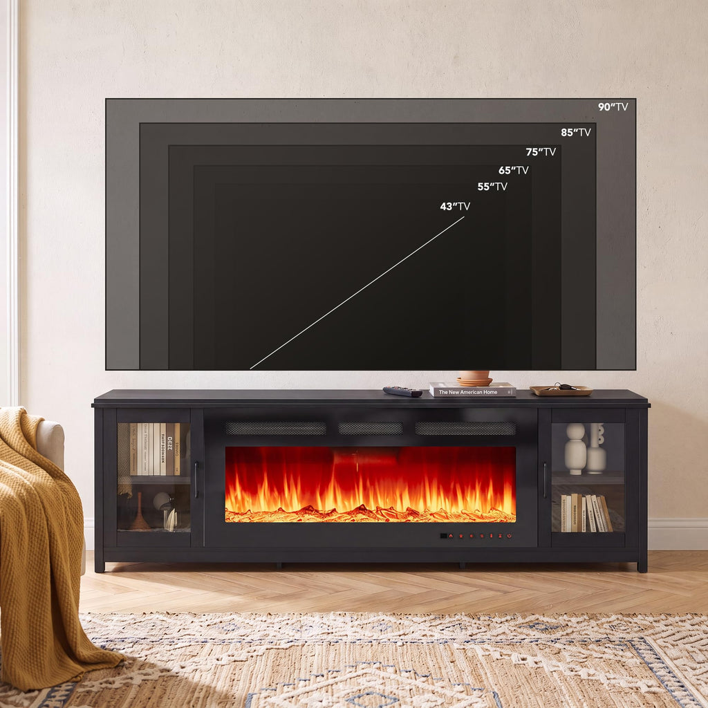 80" Fireplace TV Stand, Modern Entertainment Center with 50" Electric Fireplace for TVs Up to 90", TV Console, All