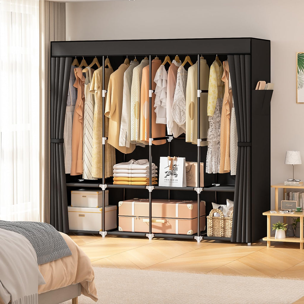 Wardrobe Closet, 66 Inch Portable Closet for Hanging Clothes, Large Capacity Clothes Rack Organizer with Cover & 4