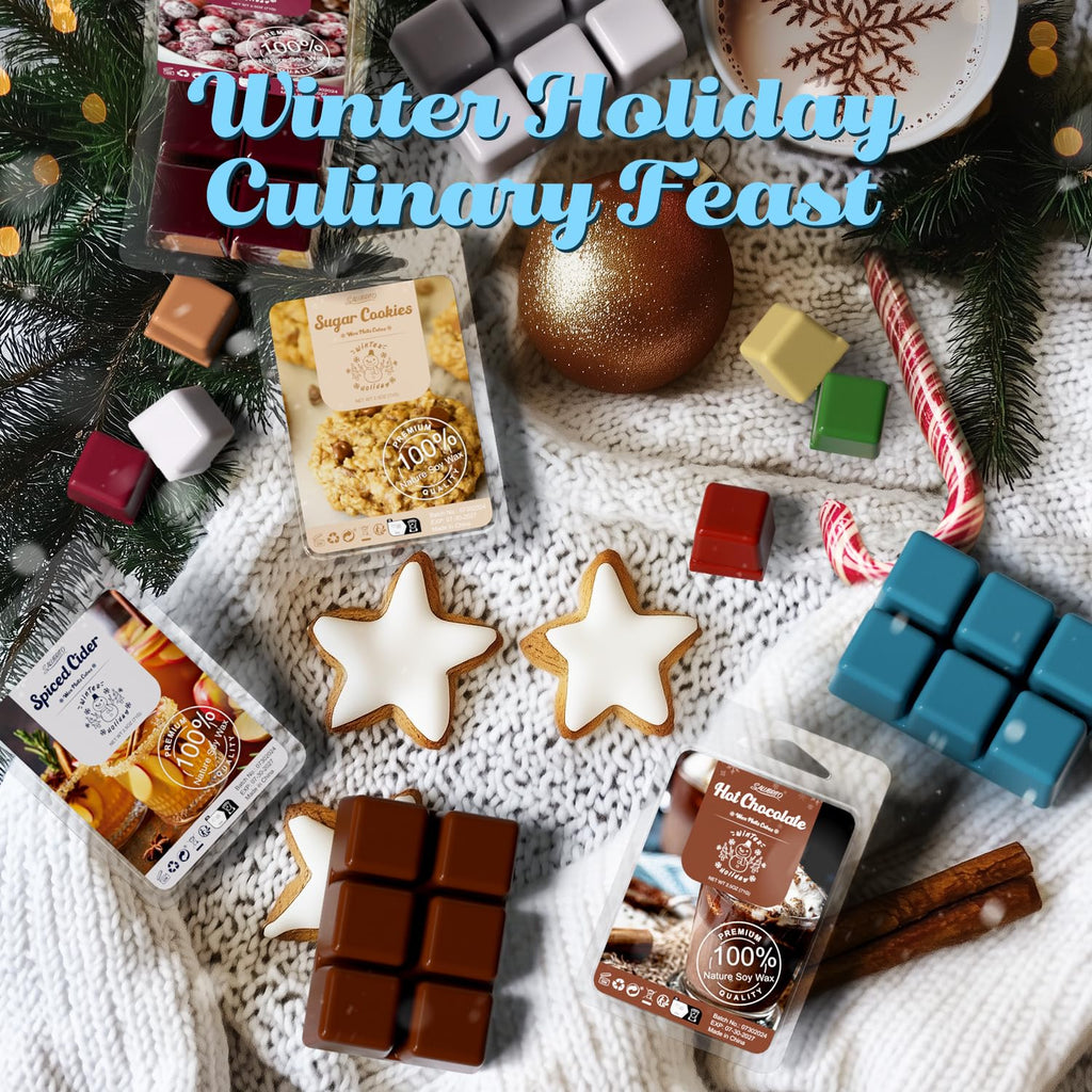 Winter Scented Wax Melts, Strong Scented Soy Wax Cubes/Tarts Variety Set - Christmas Tree, Gingerbread, Candy Cane