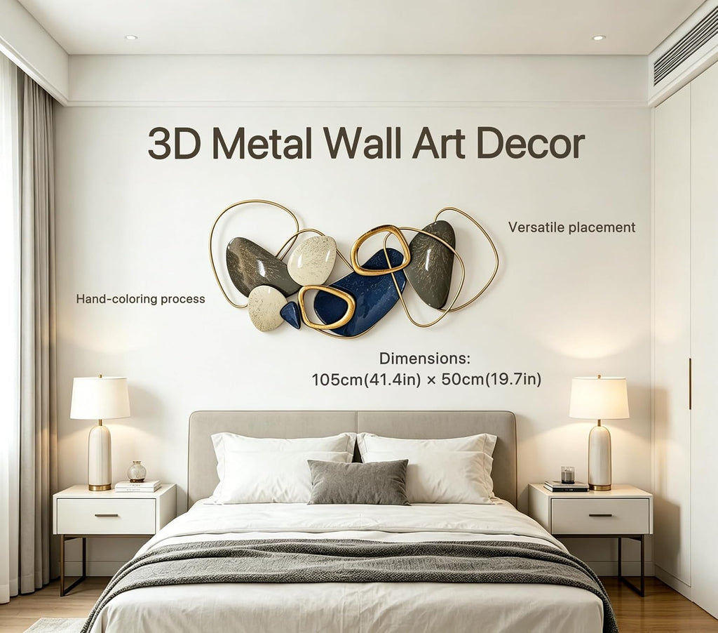 Large Metal Wall Art Decor, 3D Abstract Stone-inspired Handcrafted Modern Wall Sculptures, Entryway 41.4" x 19.7"
