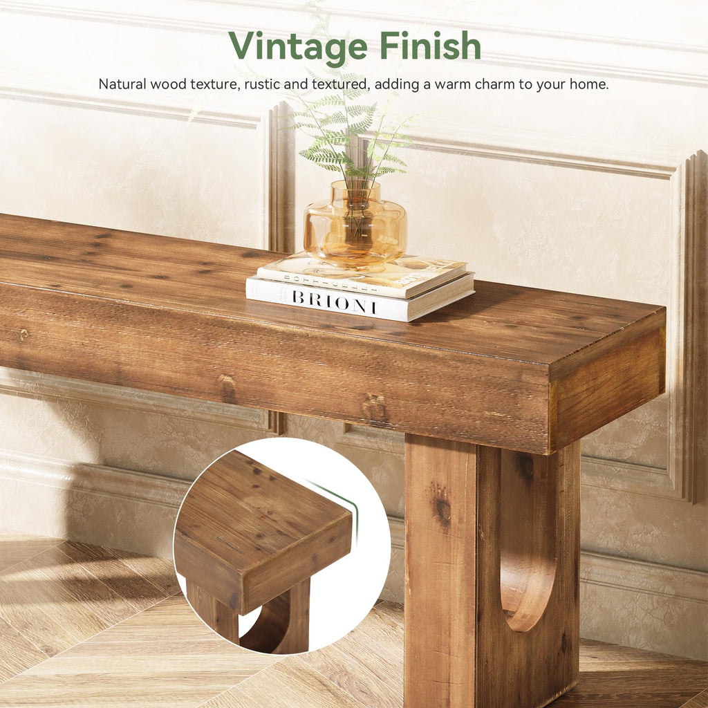 Solid Wood Bench, 47" Long Farmhouse Entryway Bench with Sturdy Legs, Narrow Rustic End of Bed Bench, Easy Assembly