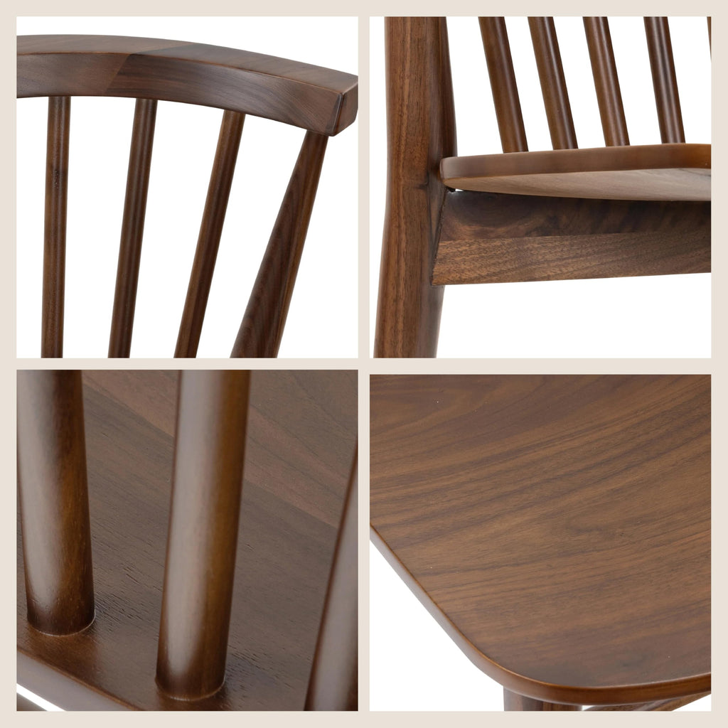 Ligna Counter Stool Walnut - Mid-Century Inspired Stool with Sculpted Spindle Back - Solid American Oak Frame and