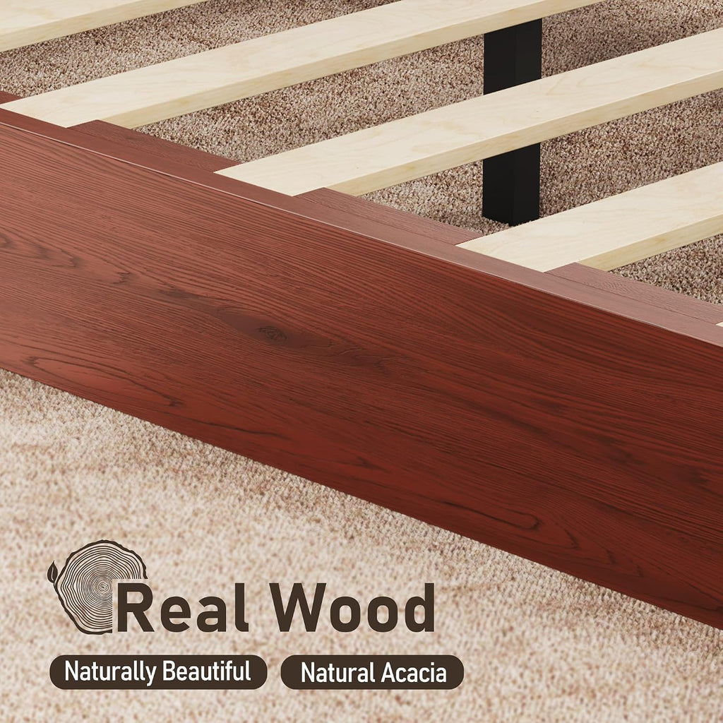Solid Wood Queen Bed Frame with Headboard Cherry Finish