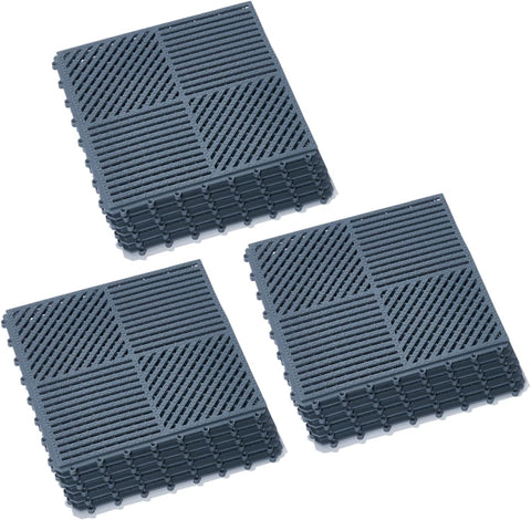 18 Pack Interlocking Drainage Tiles Double Non-Slip Tiles Mat with Drain Holes for Pool, Bathroom, Shower, Pantry