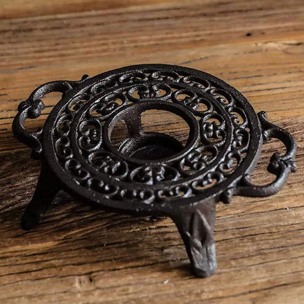 9 Inches Cast Iron Teapot Warmer Dish Cups Trivet,Round-Shaped Double Eared Design with Tealight Holder - Heavy Duty