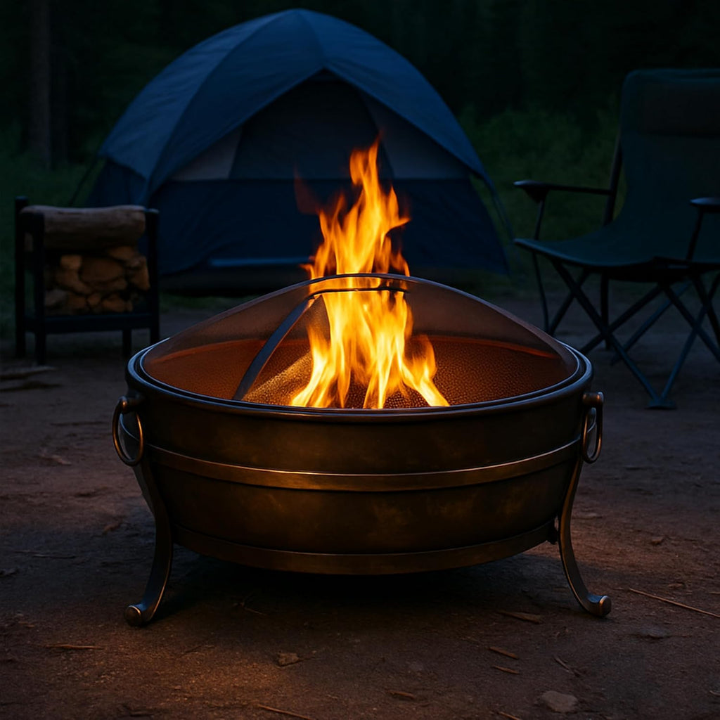 34-Inch Steel Large Fire Pit for Outside - Wood-Burning Fire Pit Bowl for Outdoors with Spark Screen, Log Poker