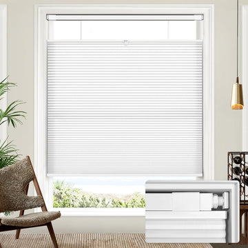 No Drill TDBU Cellular Shades, White | Light Filtering Upgraded No Tools Easy Install Cordless Top Down Bottom Up